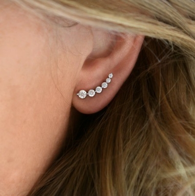 Handgemaakte Witte Kubische Zircon Crawler 925 Sterling Zilveren Oornappen Rozengoud