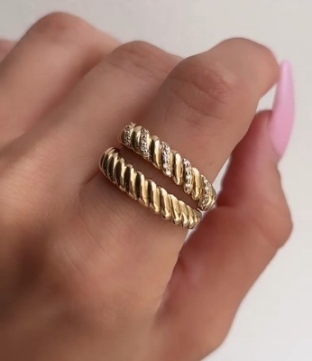 Handgemaakte Twist Classic 925 Sterling zilveren damesring Juwelen bekleed met 18K goud