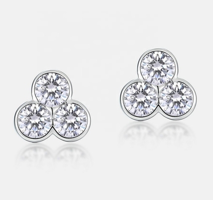 S925 Zilveren oorbellen van drie stenen stammen met rhodiumplating voor vrouwen en meisjes Fijne sieraden