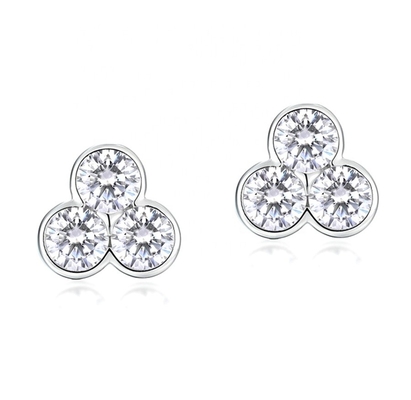 S925 Zilveren oorbellen van drie stenen stammen met rhodiumplating voor vrouwen en meisjes Fijne sieraden