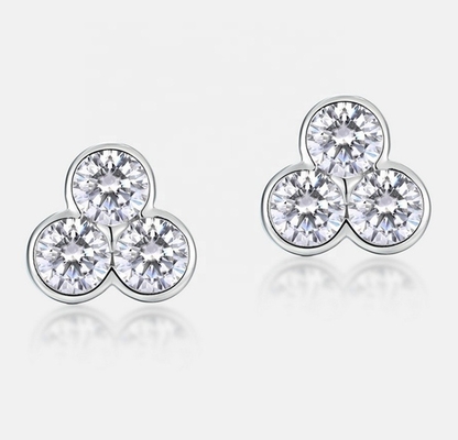 S925 Zilveren oorbellen van drie stenen stammen met rhodiumplating voor vrouwen en meisjes Fijne sieraden