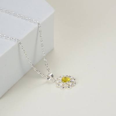 925 Sterling zilveren zonnebloem hanger met ketting sieraden ontwerp Geel kubisch zircon