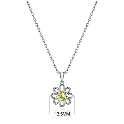 925 Sterling zilveren zonnebloem hanger met ketting sieraden ontwerp Geel kubisch zircon