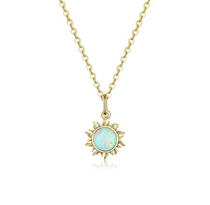 Zonnebloem opaal en diamant ketting 15mm Vrouwen opaal ketting 45cm + 5cm