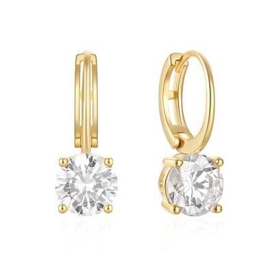 925 Sterling zilver aangekomen 18K verguld Solitaire Wit Kubisch Zircon Huggies oorbellen