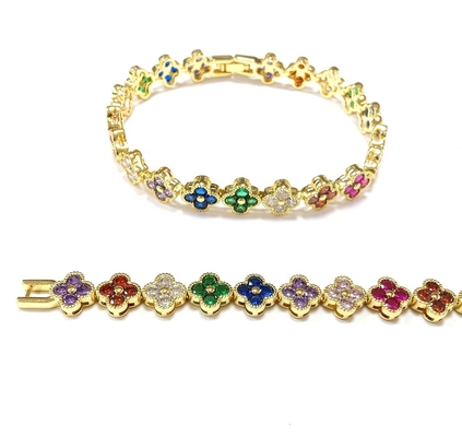 Zoetwaterparel CZ Stones Tennis Armbanden Geplatte Juwelen Op maat Regenboog Goud Koper Messing voor vrouwen