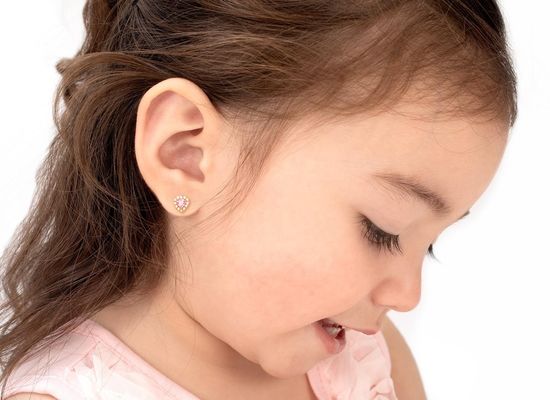 925 Sterling Zilver Hartvormige Roze & Witte CZ Stud Oorbellen met Pavé Zetting voor Kinderen's Fijne Sieraden