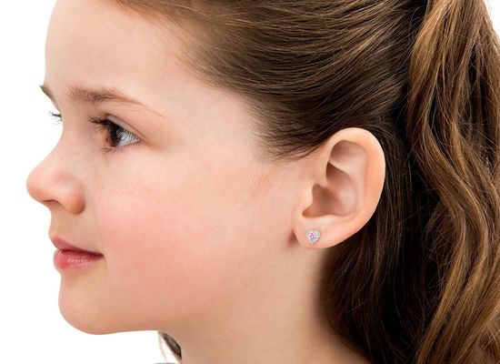 925 Sterling Zilver Hartvormige Roze & Witte CZ Stud Oorbellen met Pavé Zetting voor Kinderen's Fijne Sieraden