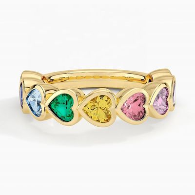 18K Gouden Hartvormige Regenboog Ring met Bezel voor Valentijnsdag Cadeau van Mode Sieraden