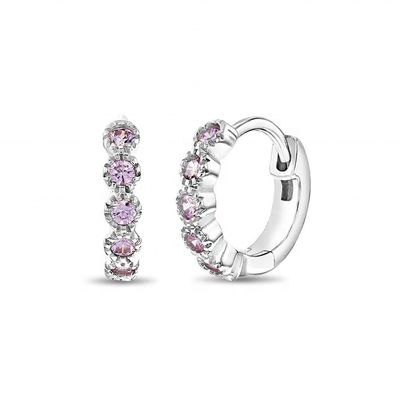 Prachtige Fijne Sieraden 925 Sterling Zilver Roze Bloem Edelsteen Meisjes Hoepel Oorbellen