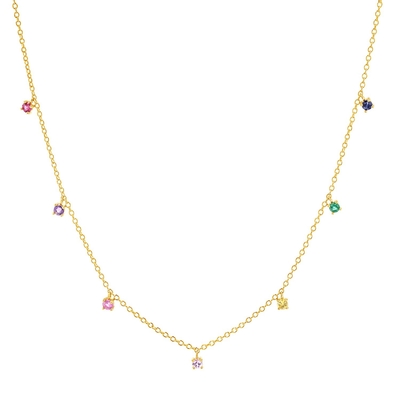925 Zilveren kinderketting met speelse regenboog edelsteen Zircon voor glinsterend
