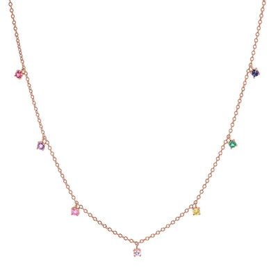 925 Zilveren kinderketting met speelse regenboog edelsteen Zircon voor glinsterend