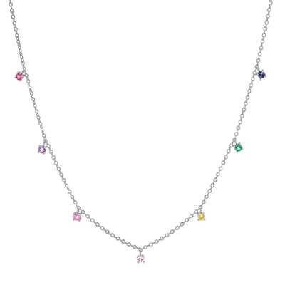925 Zilveren kinderketting met speelse regenboog edelsteen Zircon voor glinsterend