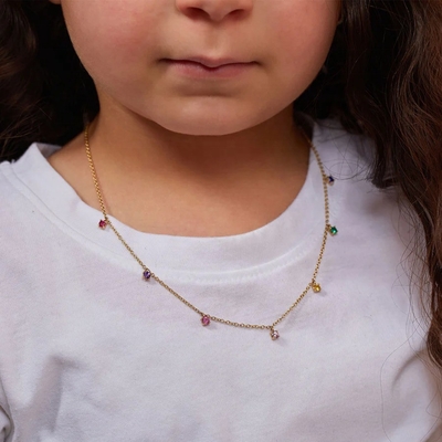 925 Zilveren kinderketting met speelse regenboog edelsteen Zircon voor glinsterend