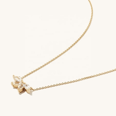 925 zilver 14K geplatte ketting 18 inch Marquise Topaz hanger en witte CZ diamanten