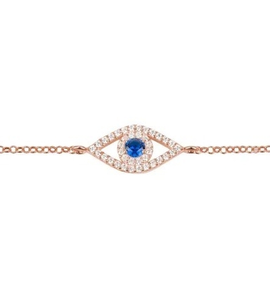 Rozengoud Dun zilveren ketting Armband Wit Blauw CZ Oog 925 Sterling zilver