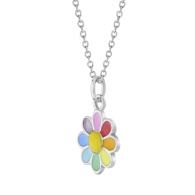 925 Sterling Silver Rainbow Enamel Daisy Hanger Halskettingen voor Kinderen en Jongedames