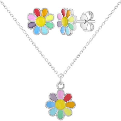925 Sterling Silver Rainbow Enamel Daisy Hanger Halskettingen voor Kinderen en Jongedames