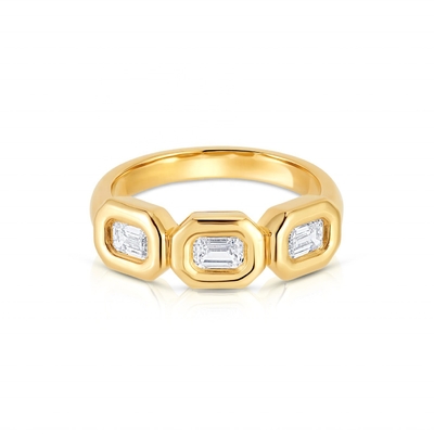 Handgemaakte zilveren drievoudige smaragd ring met AAA Zircon Stone en 14K Gold Bezel Setting