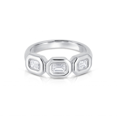 Handgemaakte zilveren drievoudige smaragd ring met AAA Zircon Stone en 14K Gold Bezel Setting