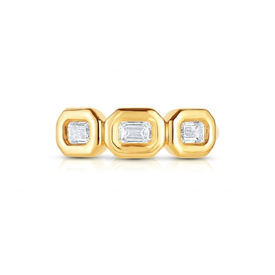 Handgemaakte zilveren drievoudige smaragd ring met AAA Zircon Stone en 14K Gold Bezel Setting