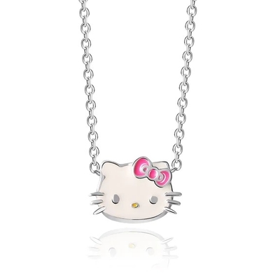 Roze witte glazuur Hello Kitty Sterling zilveren hanger Rhodium Plating