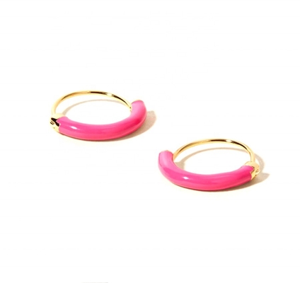 925 Sterling zilveren oorbellen 18 mm Dia Hoops met warmroze glazuur en 18K goud