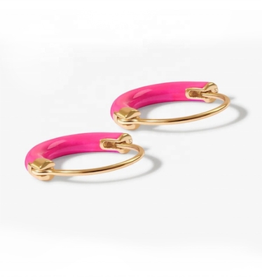 925 Sterling zilveren oorbellen 18 mm Dia Hoops met warmroze glazuur en 18K goud