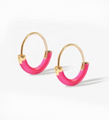 925 Sterling zilveren oorbellen 18 mm Dia Hoops met warmroze glazuur en 18K goud
