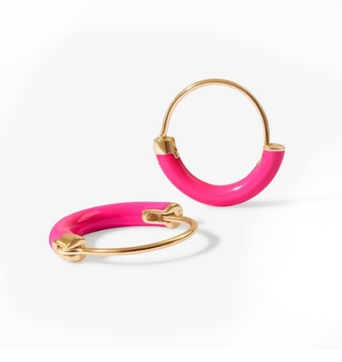 925 Sterling zilveren oorbellen 18 mm Dia Hoops met warmroze glazuur en 18K goud