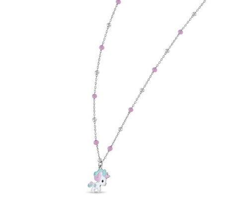 Kinderen Emaille Eenhoorn Hanger Ketting 925 Sterling Zilver Wit Goud