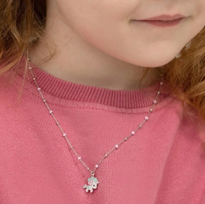 Kinderen Emaille Eenhoorn Hanger Ketting 925 Sterling Zilver Wit Goud
