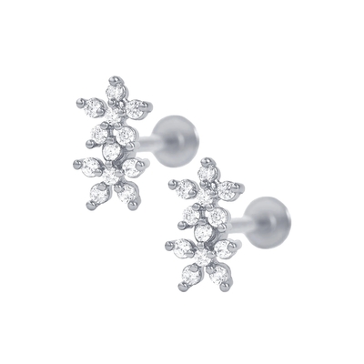 Classic Style Dubbele Bloemen Ball Back Flat Back 925 Sterling zilveren oorbellen voor meisjes