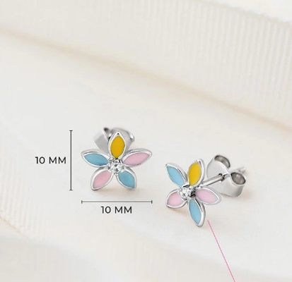 Gele glazuur met meerkleurige bloemenstaaf oorbellen 925 Sterling zilver bloemenstaafjes