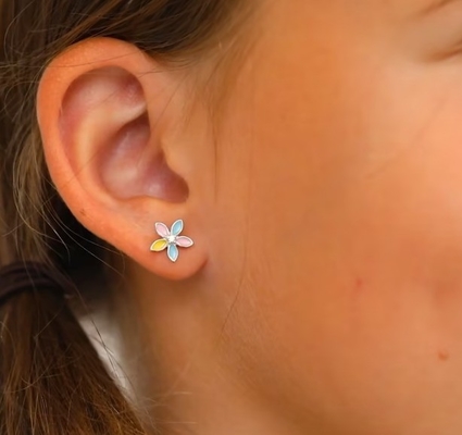 Gele glazuur met meerkleurige bloemenstaaf oorbellen 925 Sterling zilver bloemenstaafjes