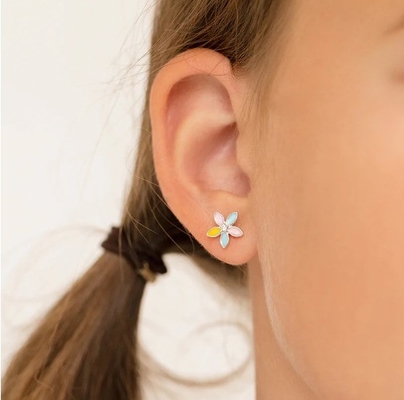 Gele glazuur met meerkleurige bloemenstaaf oorbellen 925 Sterling zilver bloemenstaafjes