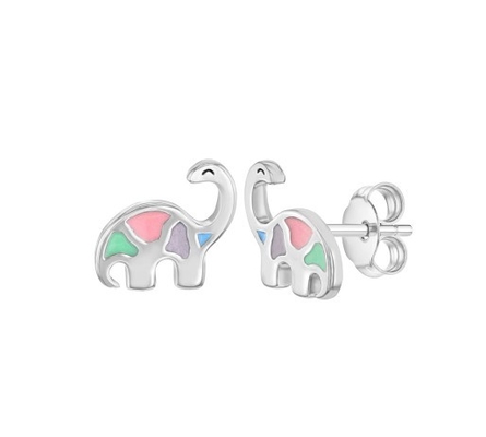 Multicolore glazuur Dinosaurus stud oorbellen 925 Sterling zilver voor kleine meisjes