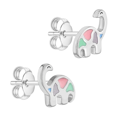 Multicolore glazuur Dinosaurus stud oorbellen 925 Sterling zilver voor kleine meisjes