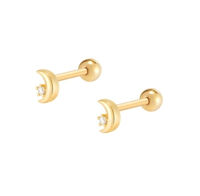 925 Sterling zilver Tiny CZ Moon Piercing Stud Ohrring met balschroef achterste afsluiting