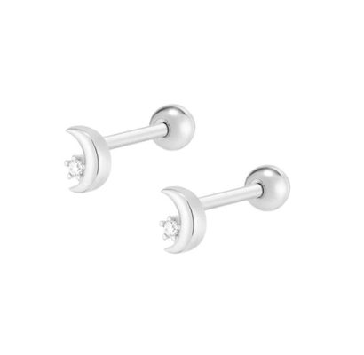 925 Sterling zilver Tiny CZ Moon Piercing Stud Ohrring met balschroef achterste afsluiting