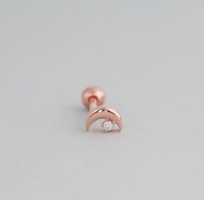 925 Sterling zilver Tiny CZ Moon Piercing Stud Ohrring met balschroef achterste afsluiting