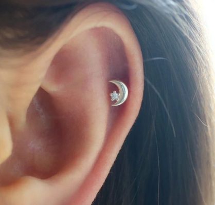 925 Sterling zilver Tiny CZ Moon Piercing Stud Ohrring met balschroef achterste afsluiting