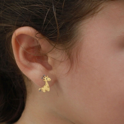Micro-inserttechnologie Sterling zilver Kinderkleding sieraden giraffe stud oorbellen