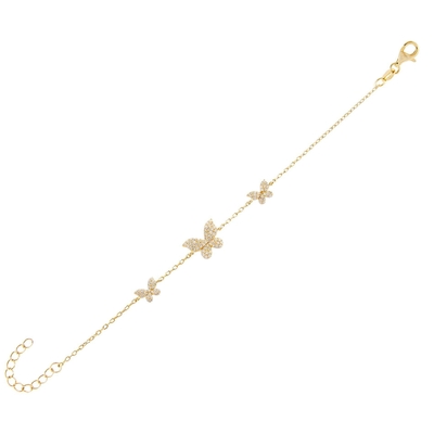 14k goud triple vlinder ketting armband helder CZ zilver ketting armband 925
