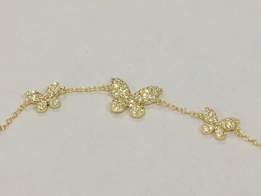 14k goud triple vlinder ketting armband helder CZ zilver ketting armband 925