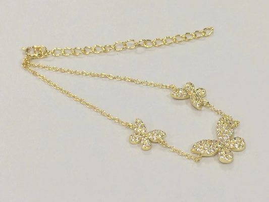 14k goud triple vlinder ketting armband helder CZ zilver ketting armband 925