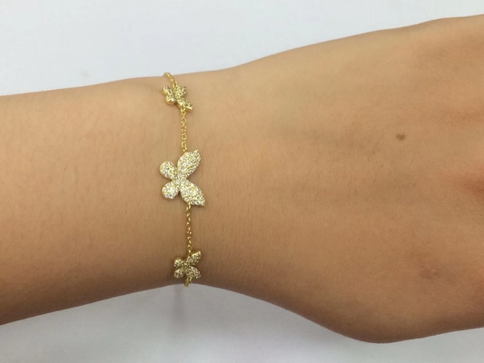 14k goud triple vlinder ketting armband helder CZ zilver ketting armband 925