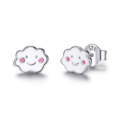 Rhodium 925 Zilveren Wolken Emaille Oornappen Voor Baby Kinderen Klein meisje
