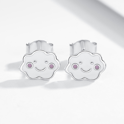 Rhodium 925 Zilveren Wolken Emaille Oornappen Voor Baby Kinderen Klein meisje