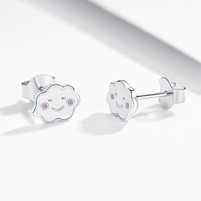 Rhodium 925 Zilveren Wolken Emaille Oornappen Voor Baby Kinderen Klein meisje